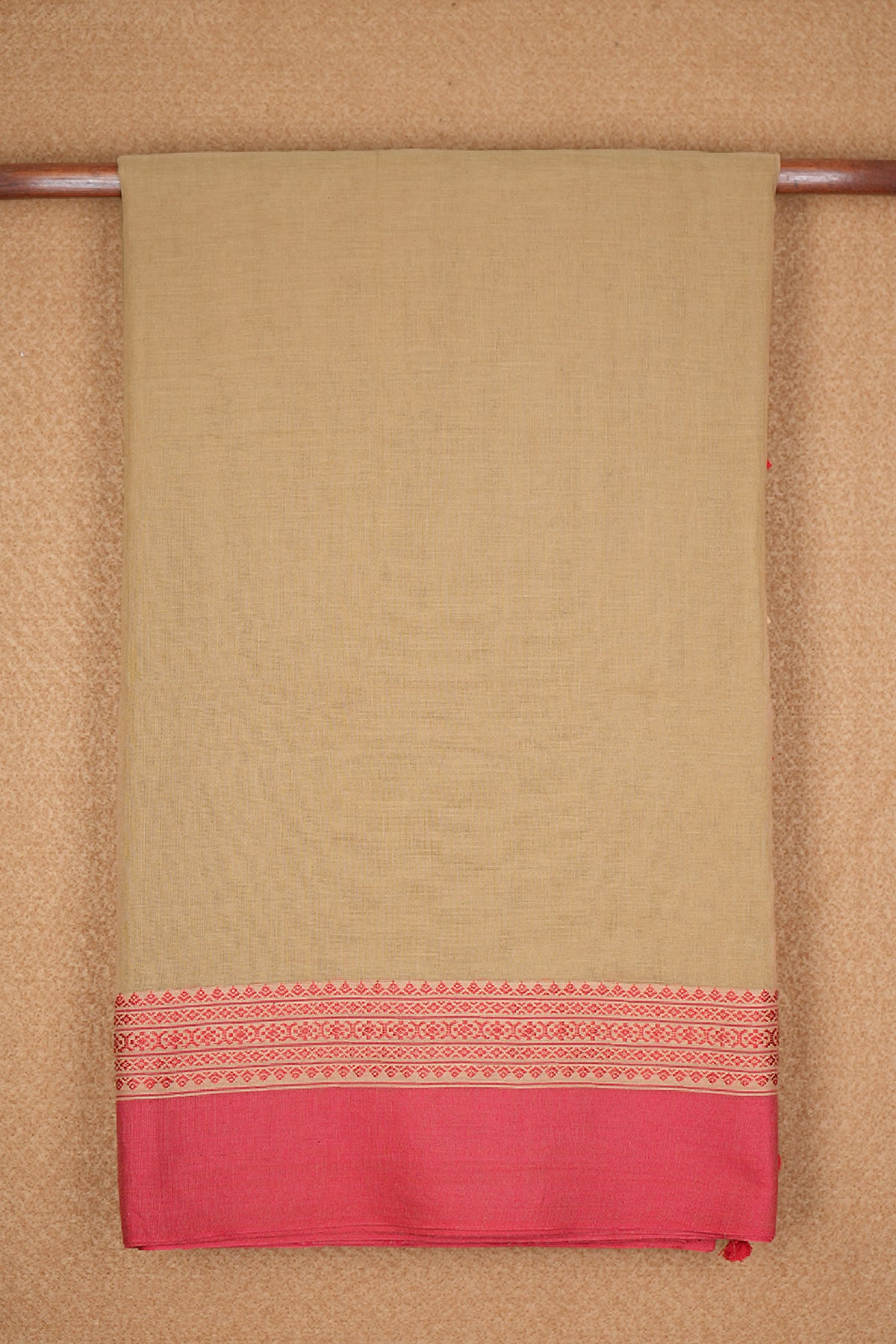 Contrast Threadwork Border Khaki Bengal Cotton Saree