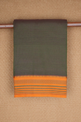 Contrast Threadwork Border Olive Green Dharwad Cotton Saree