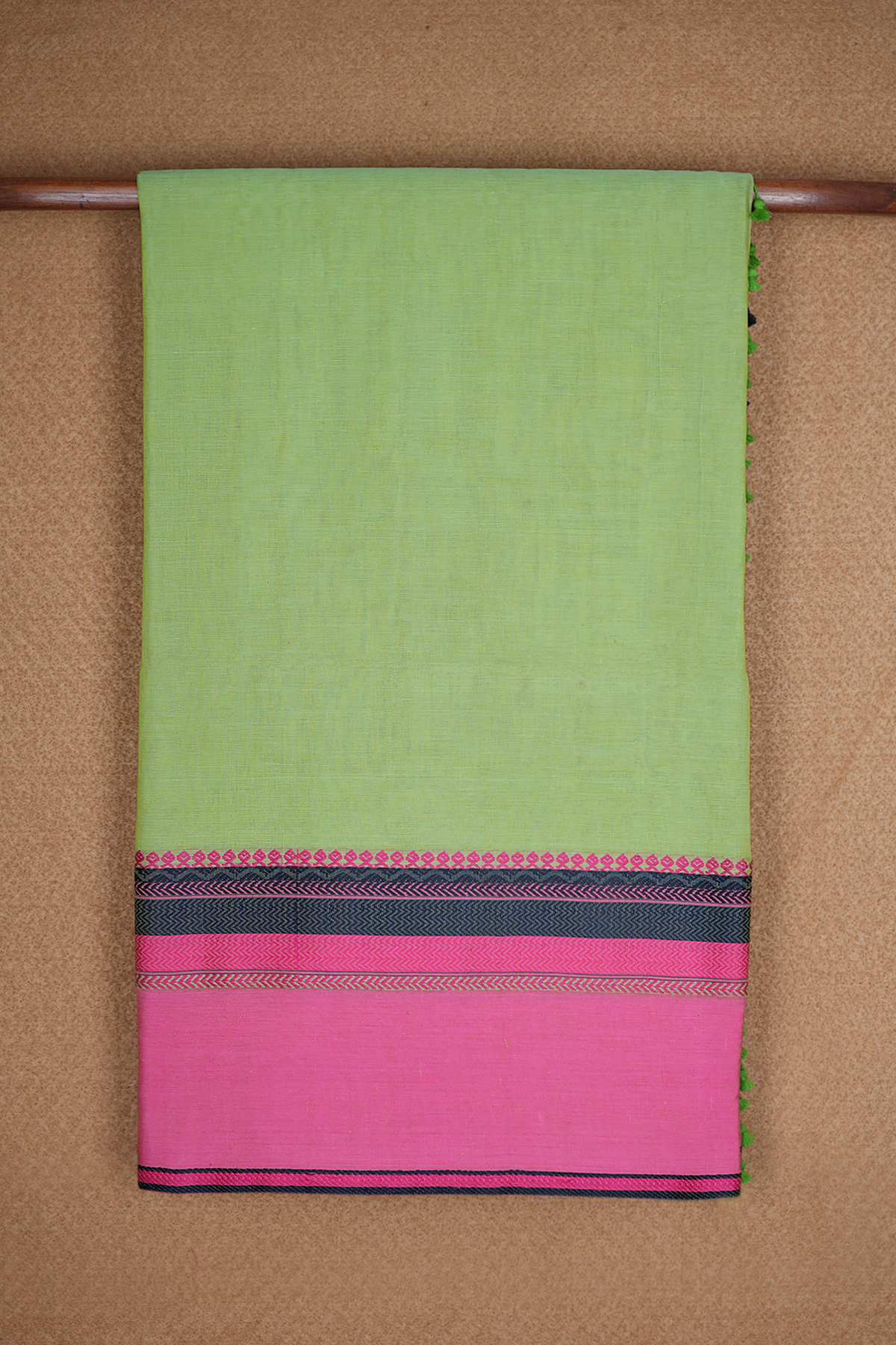Contrast Threadwork Border Pastel Green Bengal Cotton Saree