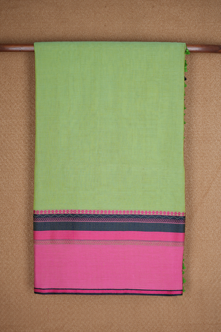 Contrast Threadwork Border Pastel Green Bengal Cotton Saree