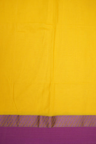 Contrast Threadwork Border Plain Lemon Yellow Bengal Cotton Saree