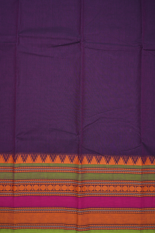 Contrast Threadwork Border Plum Purple Kanchi Cotton Saree