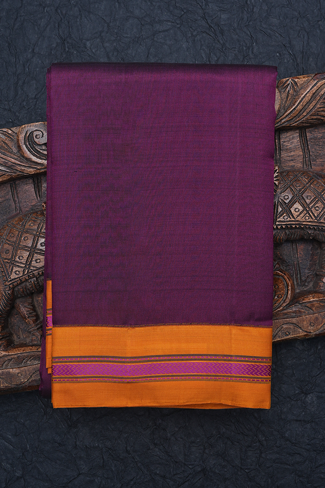 Contrast Threadwork Border Plum Purple Kanchipuram Silk Saree
