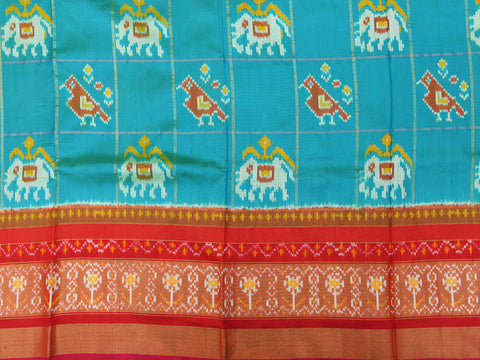 Contrast Tissue Border With Checks And Buttas Cerulean Blue Pochampally Silk Unstitched Pavadai Sattai Material