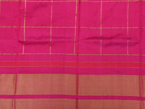 Contrast Tissue Border With Checks And Buttas Ochre Orange Pochampally Silk Unstitched Pavadai Sattai Material