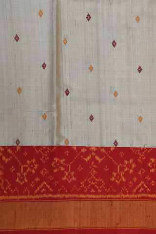 Contrast Tissue Border With Thread Work Diamond Buttis Off White Tussar Silk Saree