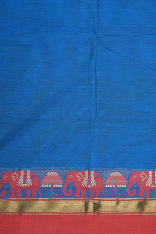 Contrast Traditional Border In Plain Blue Chettinad Cotton Saree
