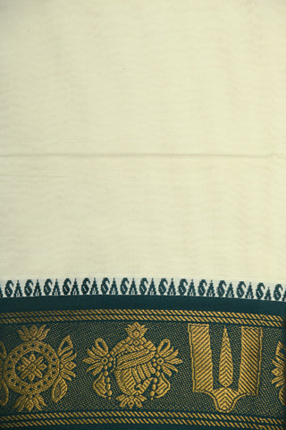 Contrast Traditional Border In Plain Off White Cotton Dhoti