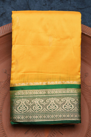 Contrast Traditional Border With Zari Buttis Melon Yellow Kanchipuram Silk Saree