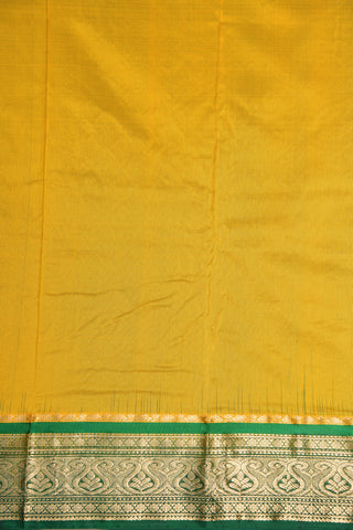 Contrast Traditional Border With Zari Buttis Melon Yellow Kanchipuram Silk Saree