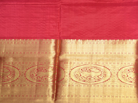 Contrast Traditional Border With Zari Checks Mango Yellow Kanchipuram Silk Unstitched Pavadai Sattai Material