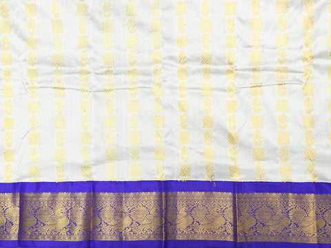 Contrast Traditional Korvai Border With Buttis Cream Color Kanchipuram Silk Unstitched Pavadai Sattai Material