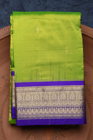 Contrast Traditional Zari Border With Buttis Pear Green Kanchipuram Silk Saree