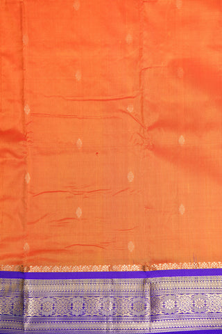 Contrast Traditional Zari Border With Floral Buttis Bright Orange Kanchipuram Silk Saree