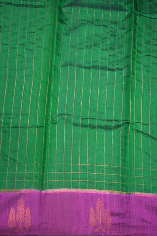 Contrast Tree Zari Border Emerald Green Jute Silk Saree