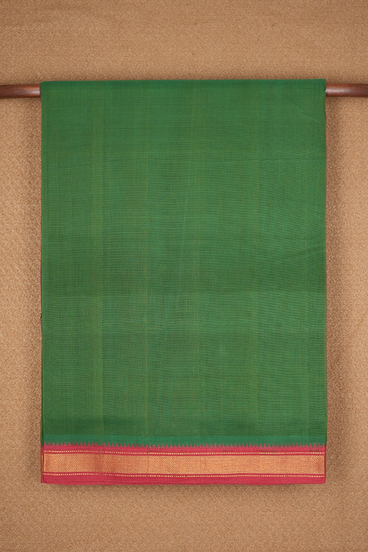 Twill Weave Zari Border Fern Green Mangalagiri Cotton Saree