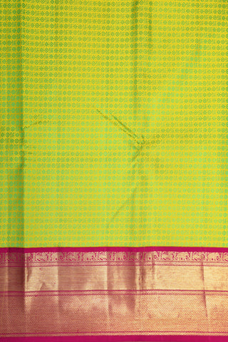 Contrast Zari Border In Allover Design Lemon Yellow Kanchipuram Silk Saree