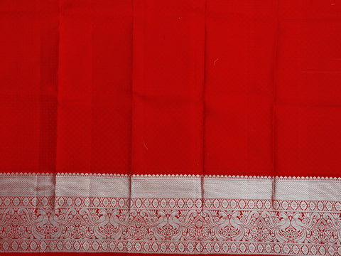 Contrast Zari Border In Brocade Cream Color Kanchipuram Silk Unstitched Pavadai Sattai Material