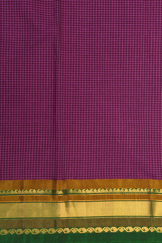 Contrast Zari Border In Checks Dark Purple Gadwal Cotton Saree