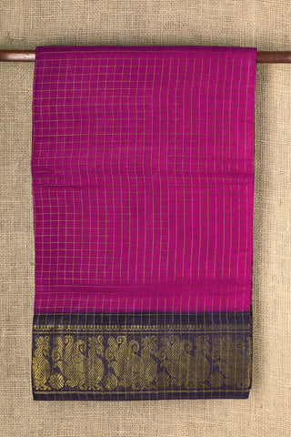 Contrast Zari Border In Checks Magenta Purple Sungudi Cotton Saree