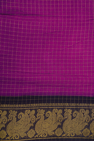 Contrast Zari Border In Checks Magenta Purple Sungudi Cotton Saree