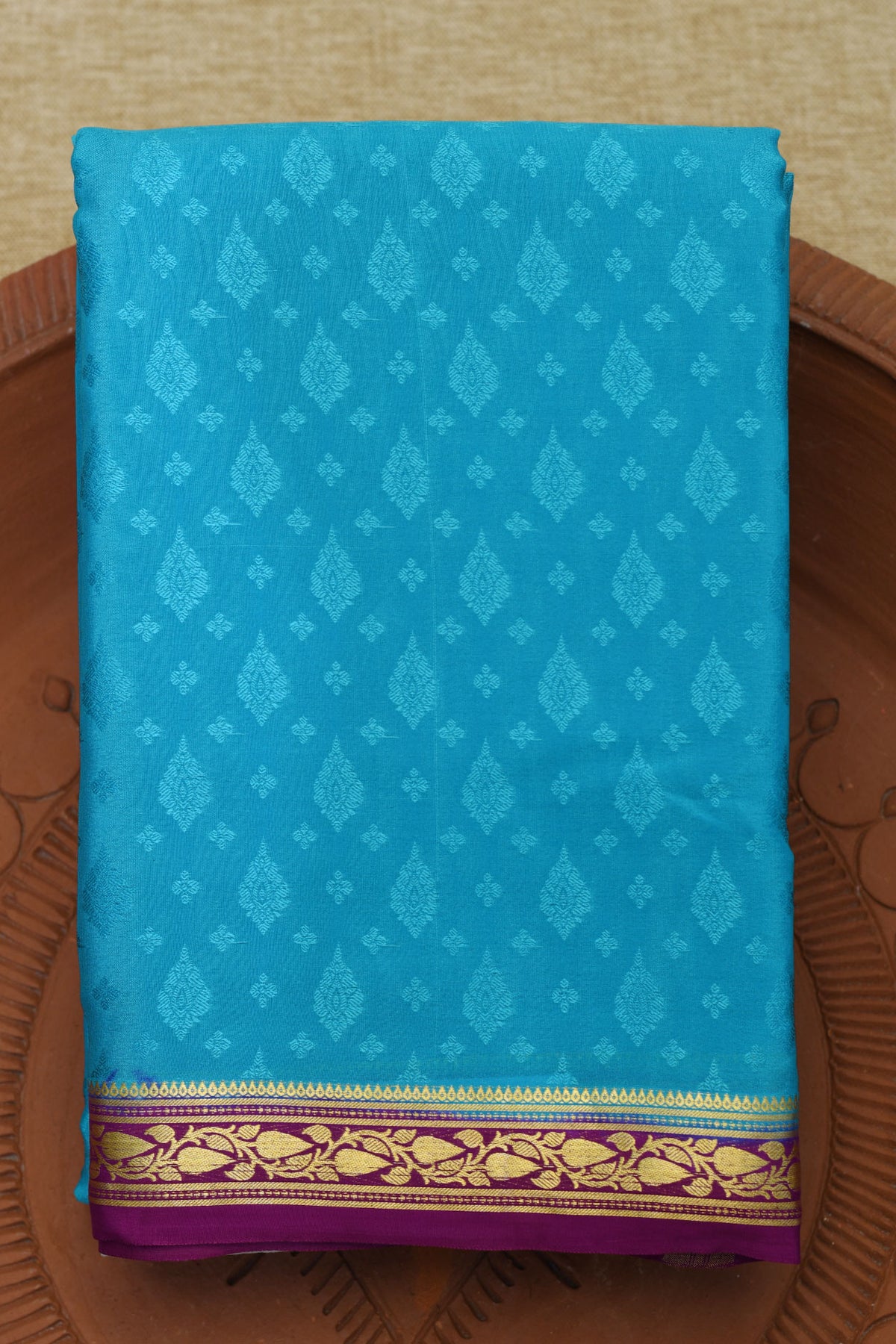 Jacquard Cerulean Blue Mysore Silk Saree