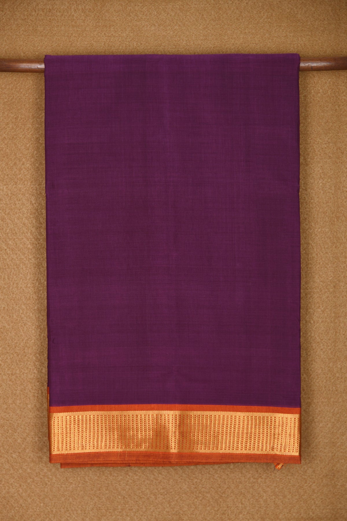 Contrast Zari Border In Plain Burgundy Purple Nine Yards Silk Cotton Saree