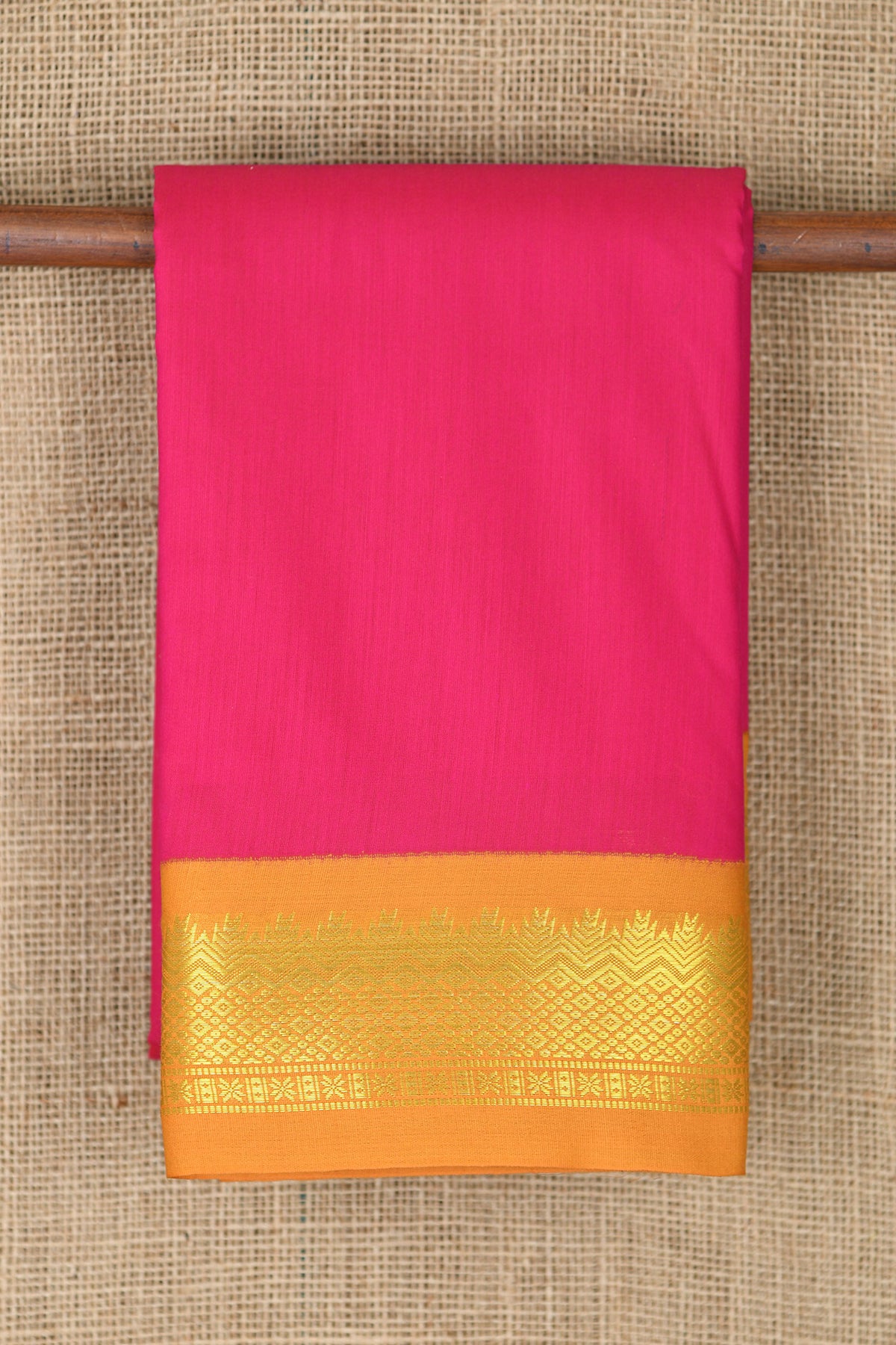 Contrast Temple Zari Border In Plain Hot Pink Apoorva Cotton Saree