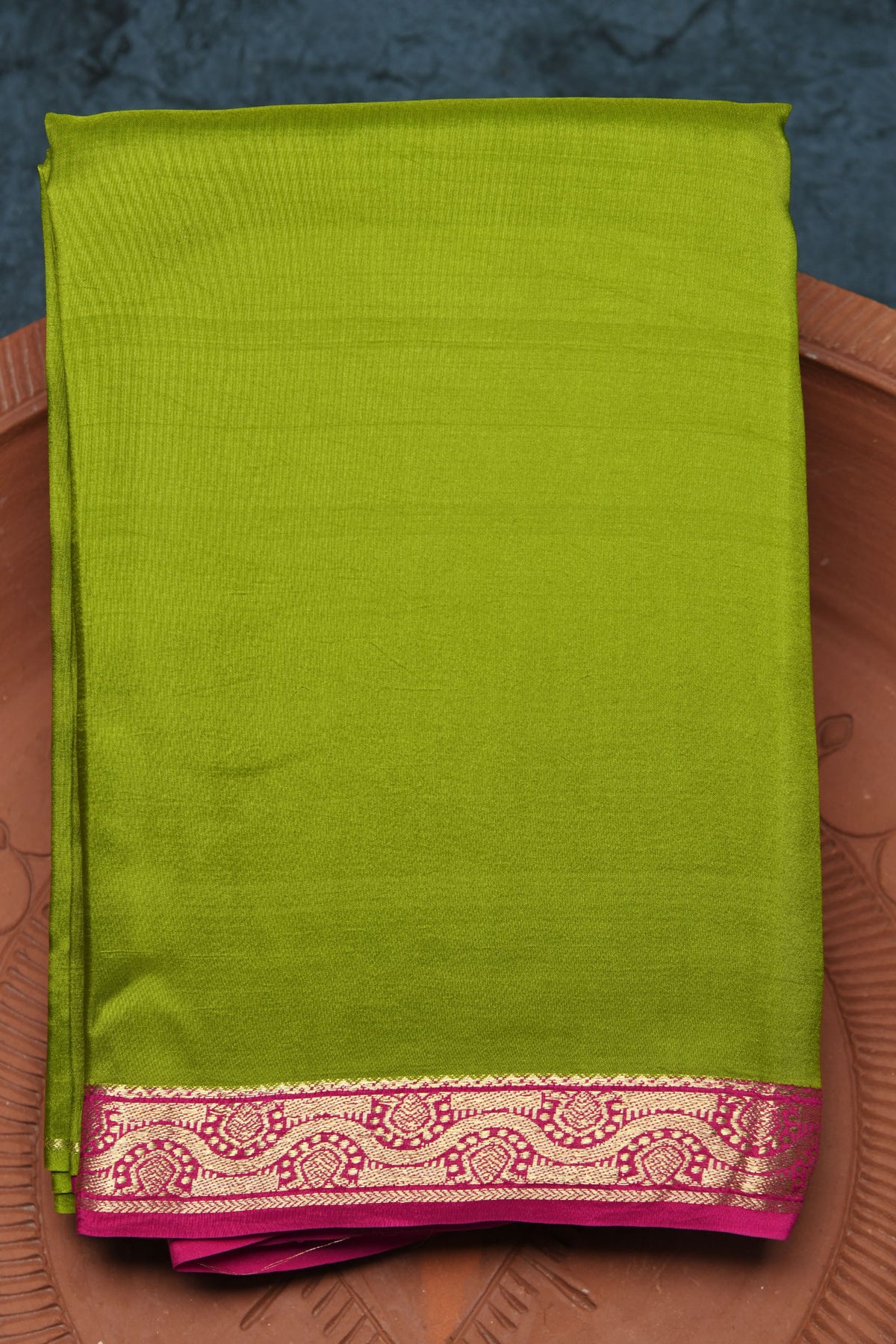 Plain Pear Green With Contrast Border Mysore Silk Saree