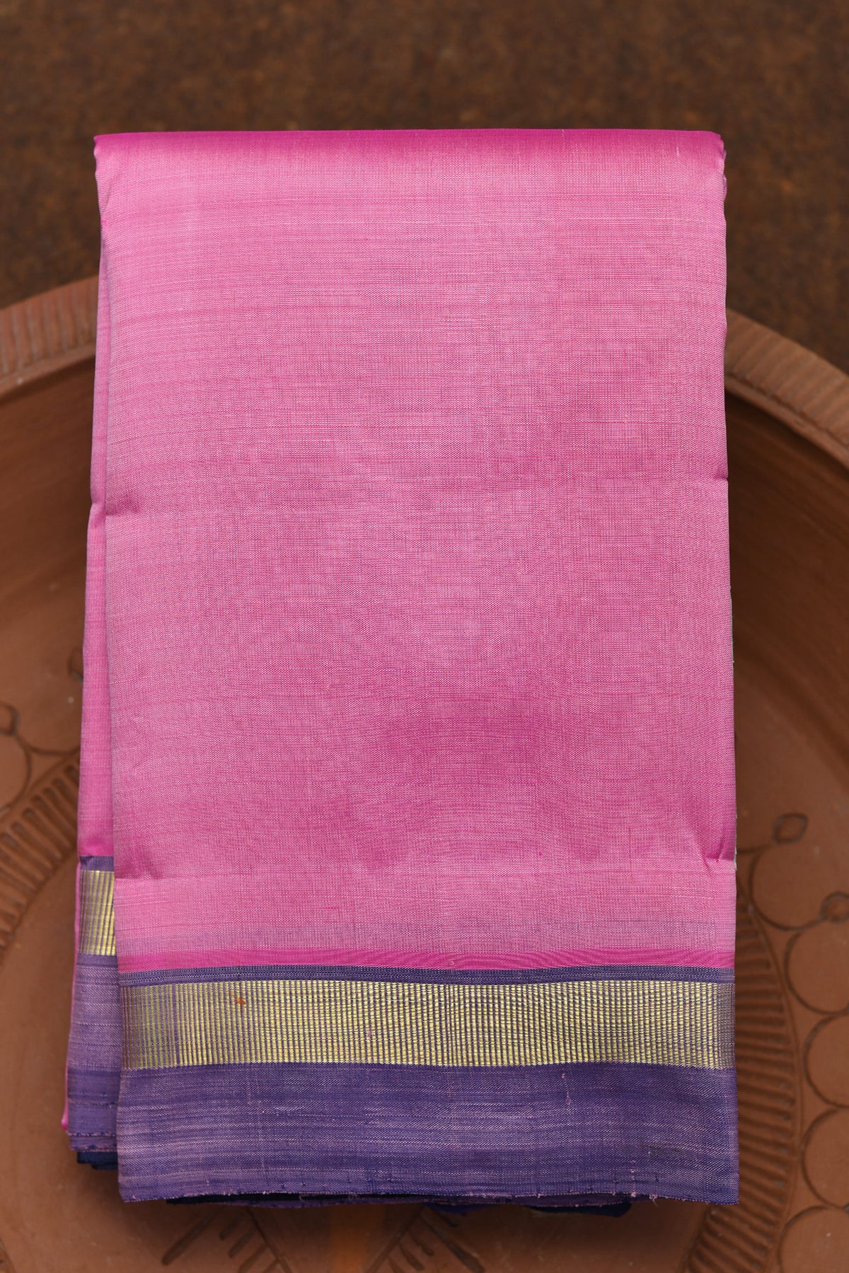 Contrast Zari Border In Plain Rose Pink Kanchipuram Silk Saree