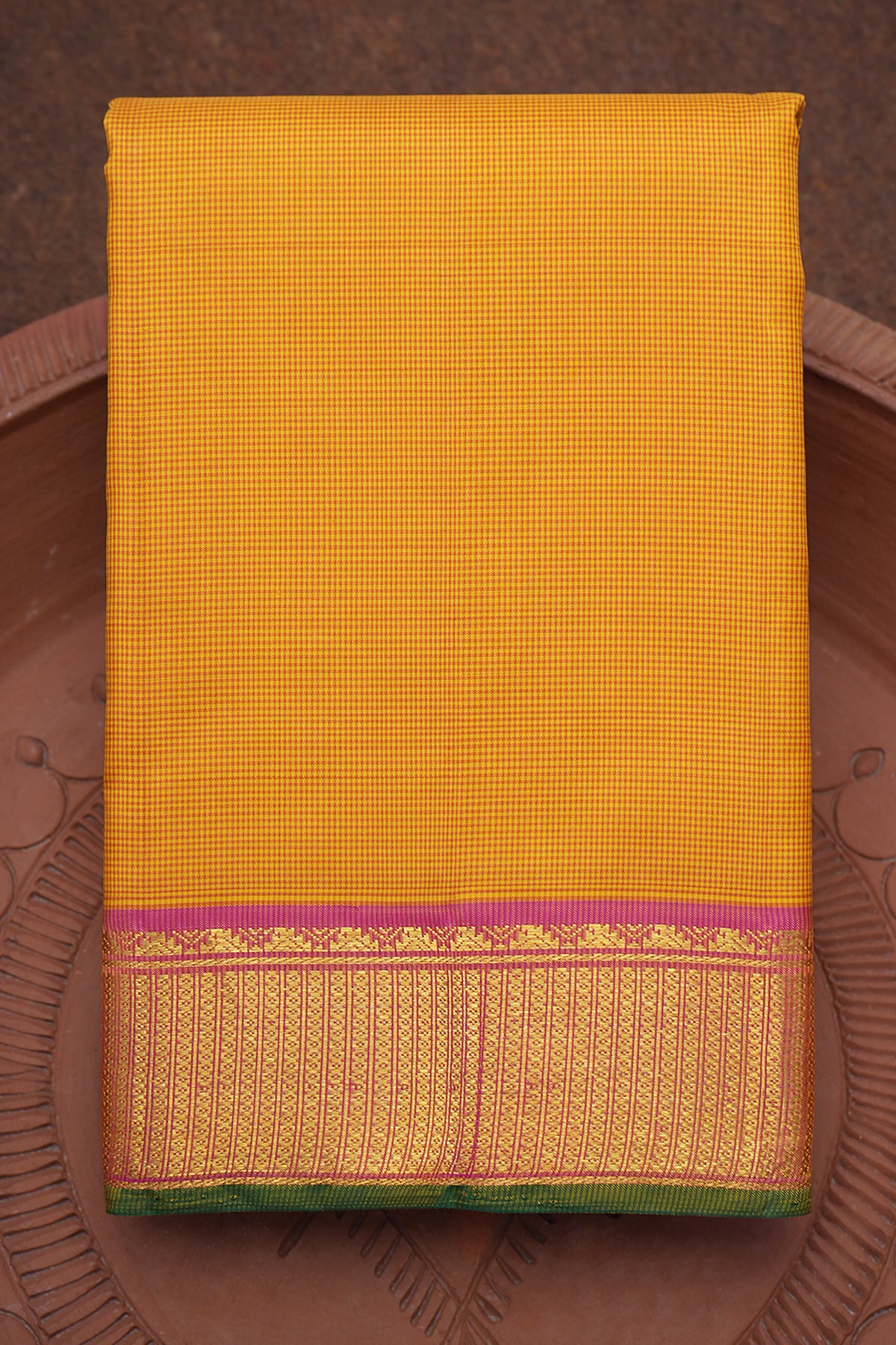 Thoranam Zari Border Marigold Yellow Kanchipuram Silk Saree