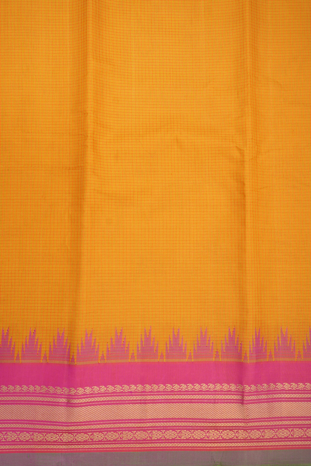 Contrast Zari Border Mustard Yellow Gadwal Silk Cotton Saree
