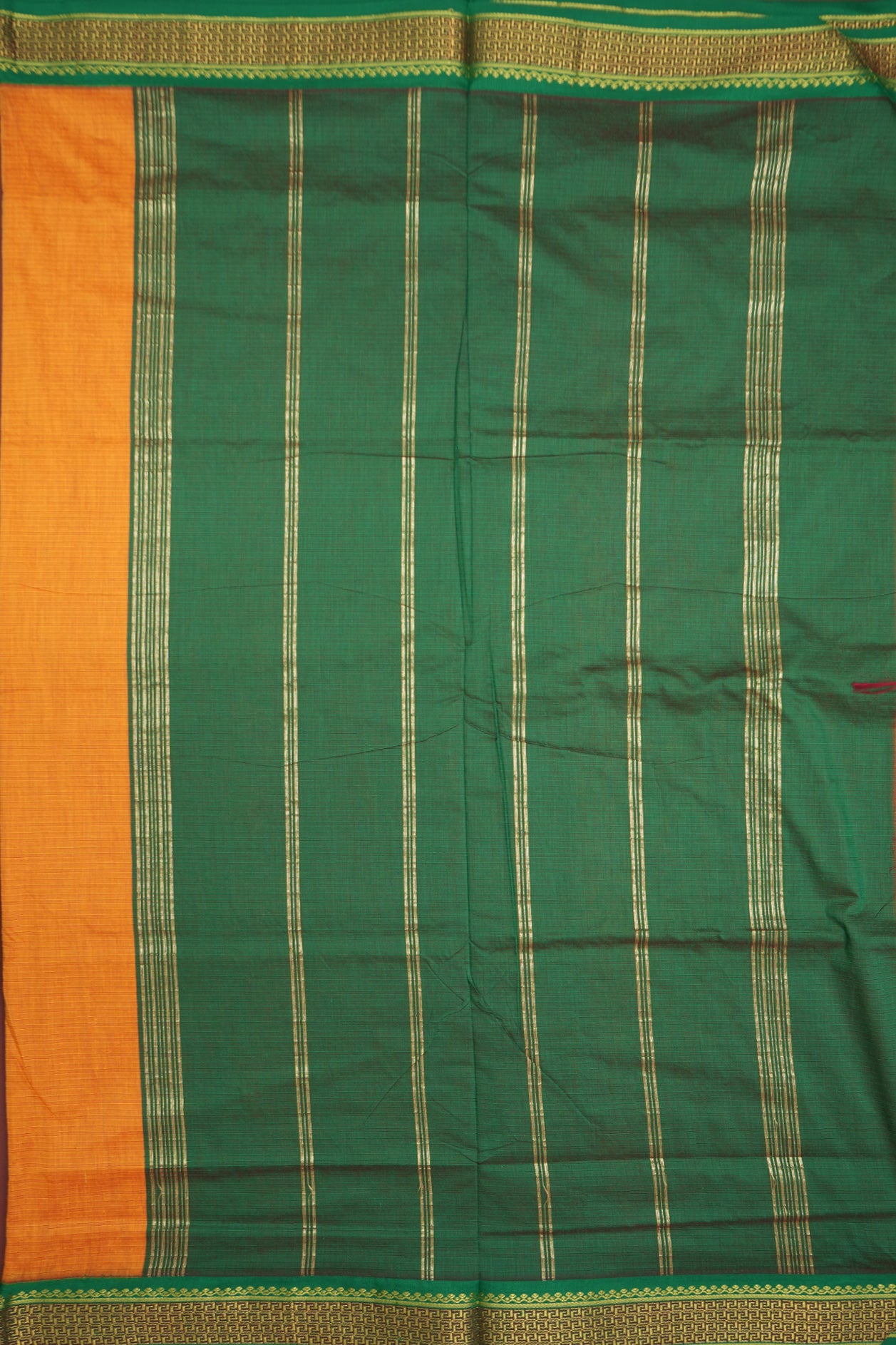 Contrast Zari Border Ochre Orange Kalyani Cotton Saree