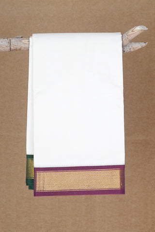 Contrast Zari Border Off White Cotton Dhoti Angavastram Set