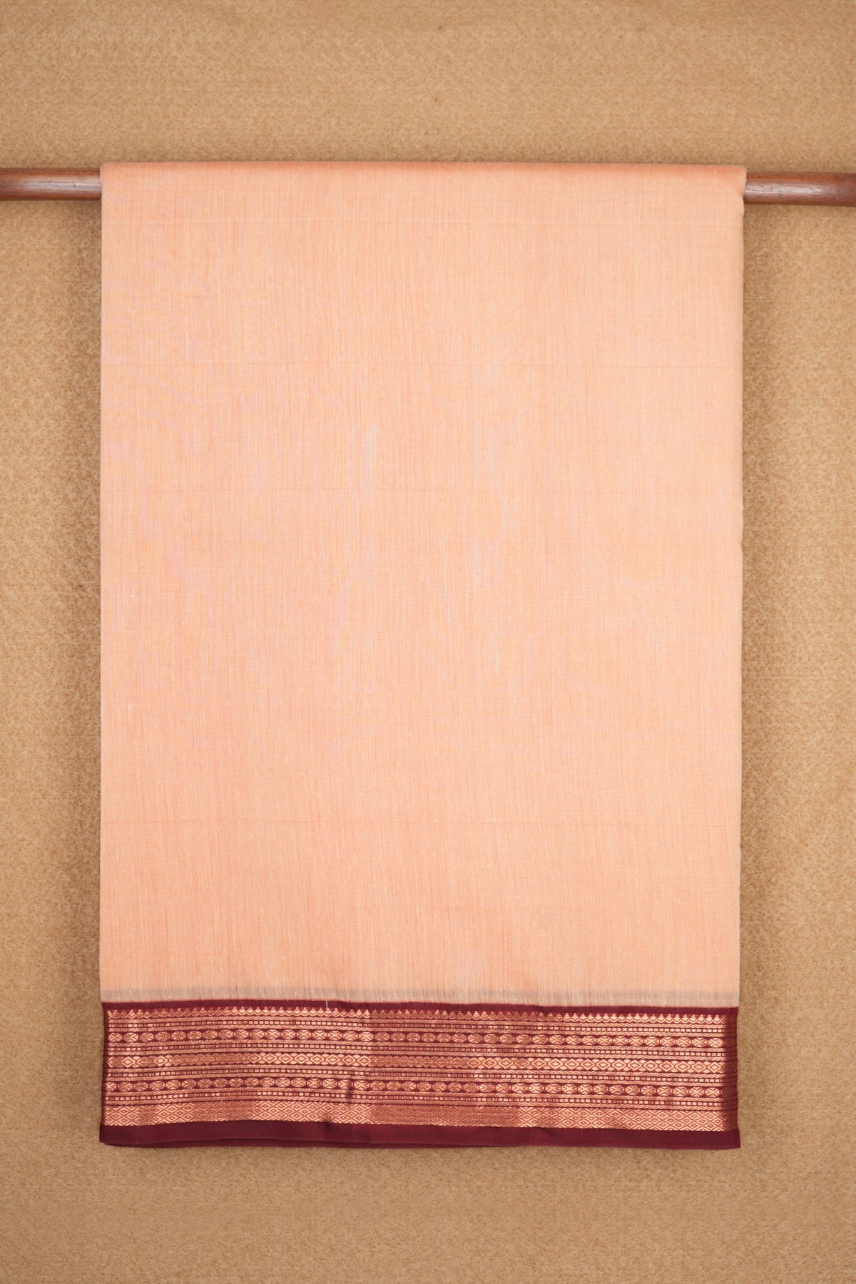 Contrast Zari Border Peach Pink Kalyani Cotton Saree