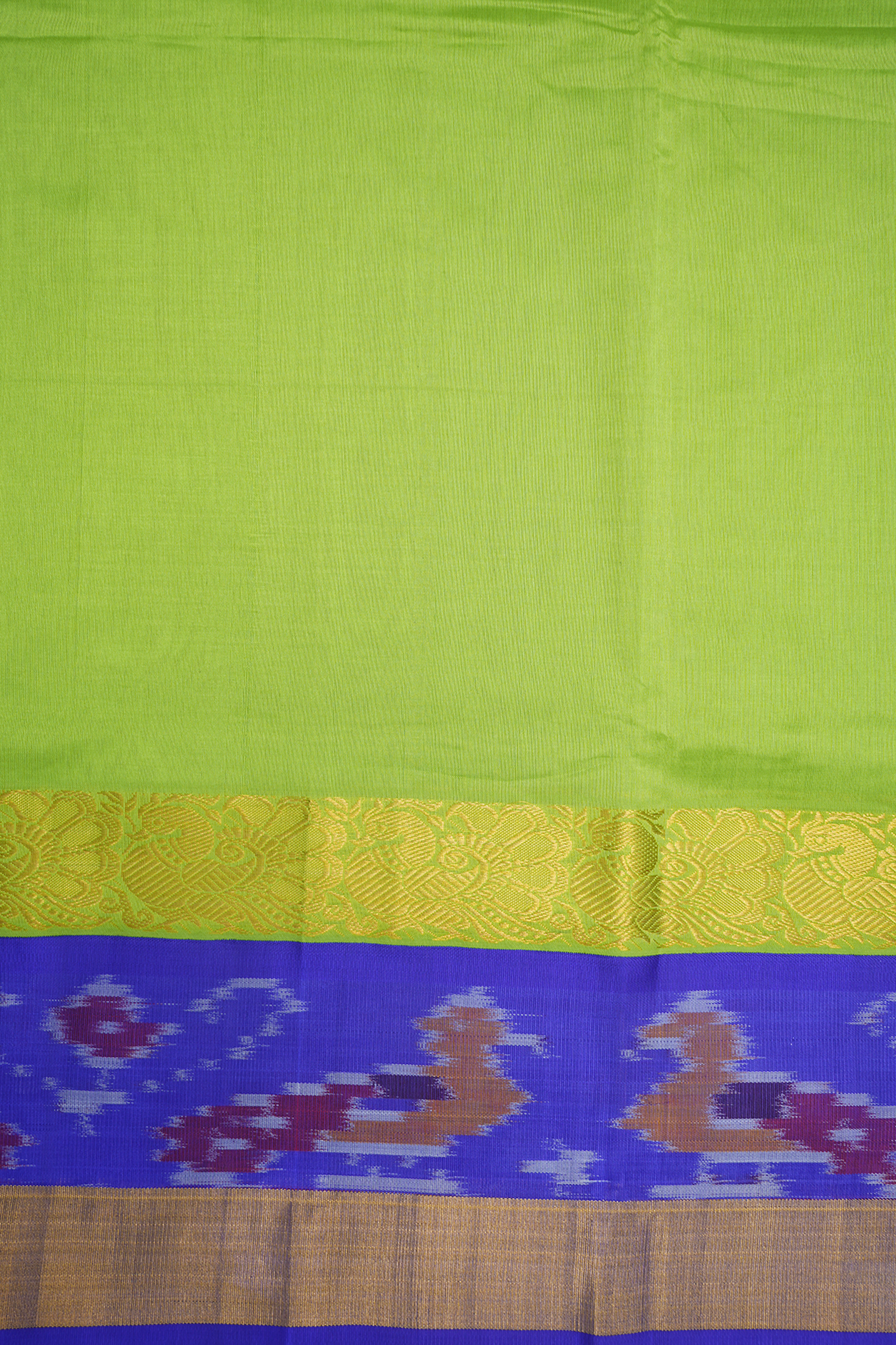 Contrast Zari Border Plain Pear Green Silk Cotton Saree