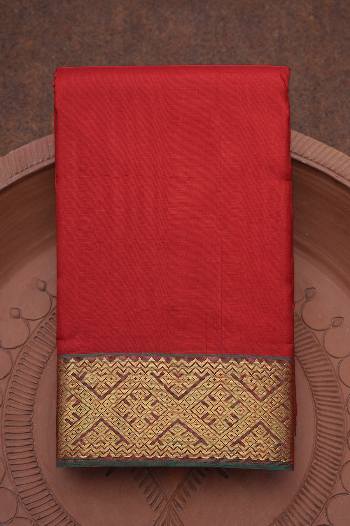 Contrast Zari Border Plain Chilli Red Kanchipuram Silk Saree