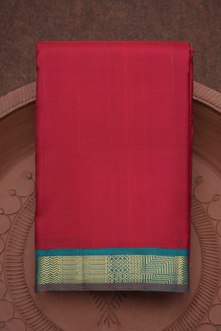 Contrast Zari Border Plain Crimson Red Kanchipuram Silk Saree