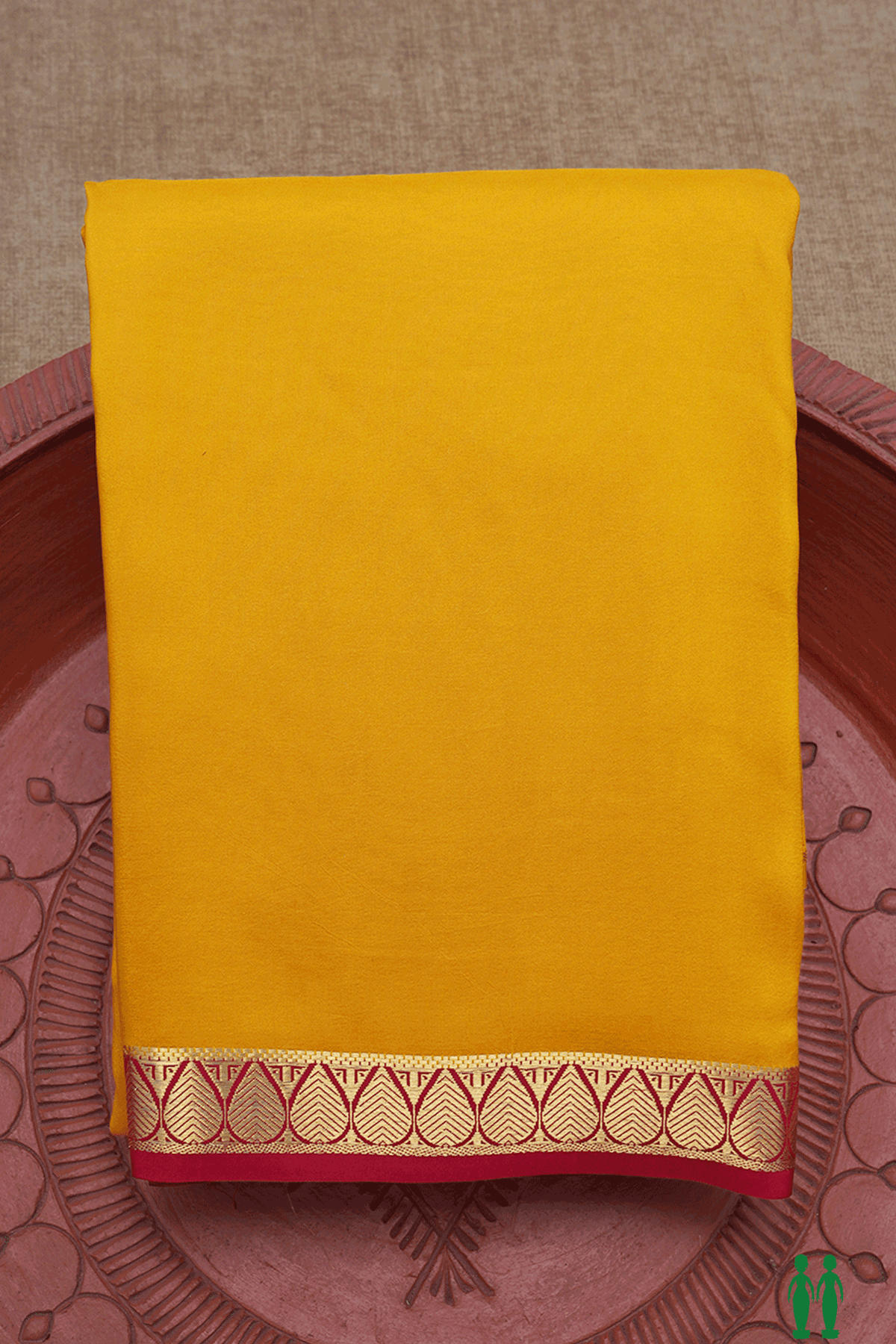 Contrast Zari Border Plain Golden Yellow Mysore Silk Saree