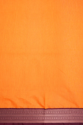 Contrast Zari Border Plain Marigold Orange Kalyani Cotton Saree