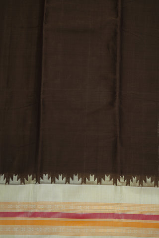 Contrast Silk Border Plain Walnut Brown Gadwal Cotton Saree