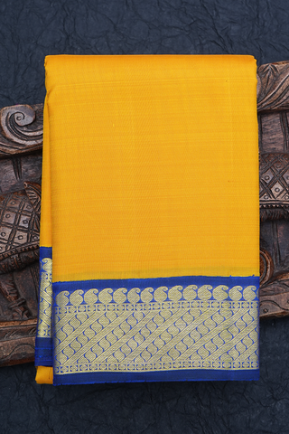 Contrast Zari Border Saffron Yellow Kanchipuram Silk Saree