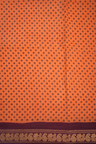 Soft Orange Contrast Zari Border Sungudi Cotton Saree