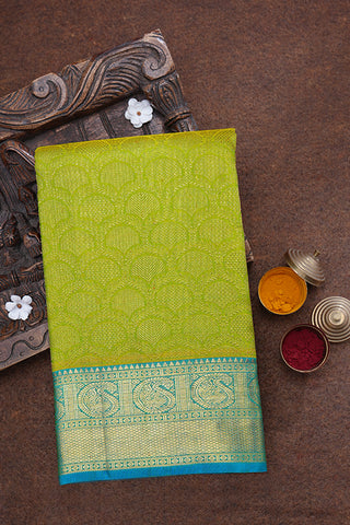Allover Scallop Design Lime Green Kanchipuram Silk Saree