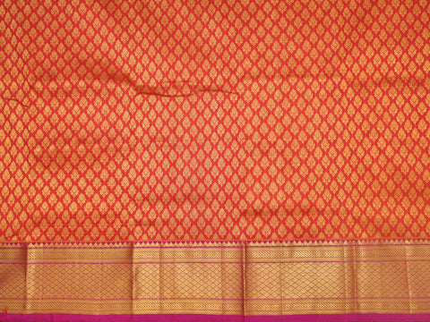 Contrast Zari Border With Allover Floral Motifs Bright Orange Pavadai Sattai Material