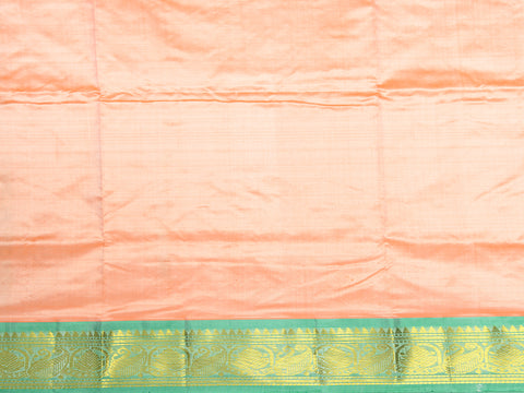Contrast Zari Border With Bindi Buttis Peach Orange Kanchipuram Silk Unstitched Pavadai Sattai Material