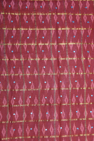 Contrast Zari Border With Checks And Mirror Work Cerulean Blue Batik Printed Ahmedabad Cotton Saree