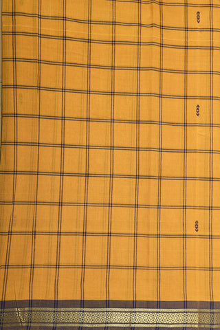 Contrast Zari Border With Checks Mustard Yellow Venkatagiri Cotton Saree