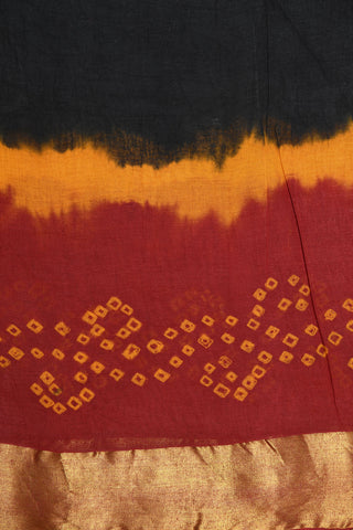 Contrast Zari Border With Embroidered Black Batik Printed Ahmedabad Cotton Saree