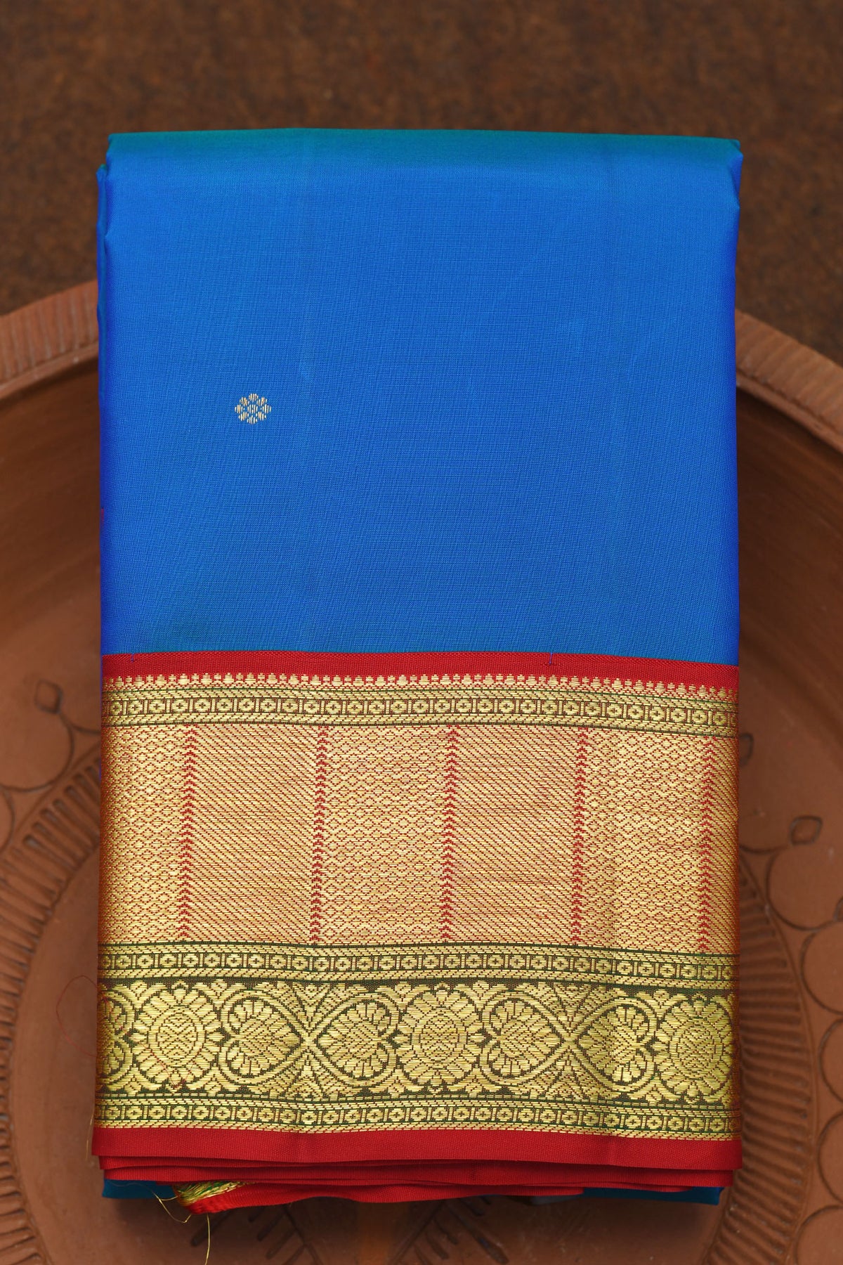 Contrast Zari Border With Floral Buttis Lapis Blue Kanchipuram Silk Saree